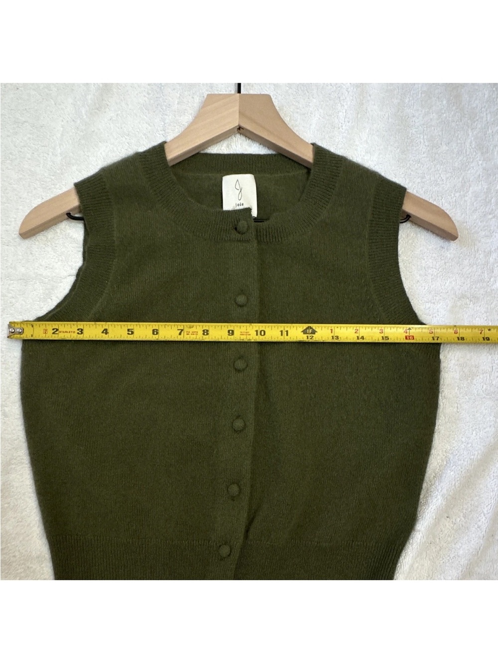 Joie Olive Green Cashmere Sleeveless Button-Front Vest - Picture 6 of 7